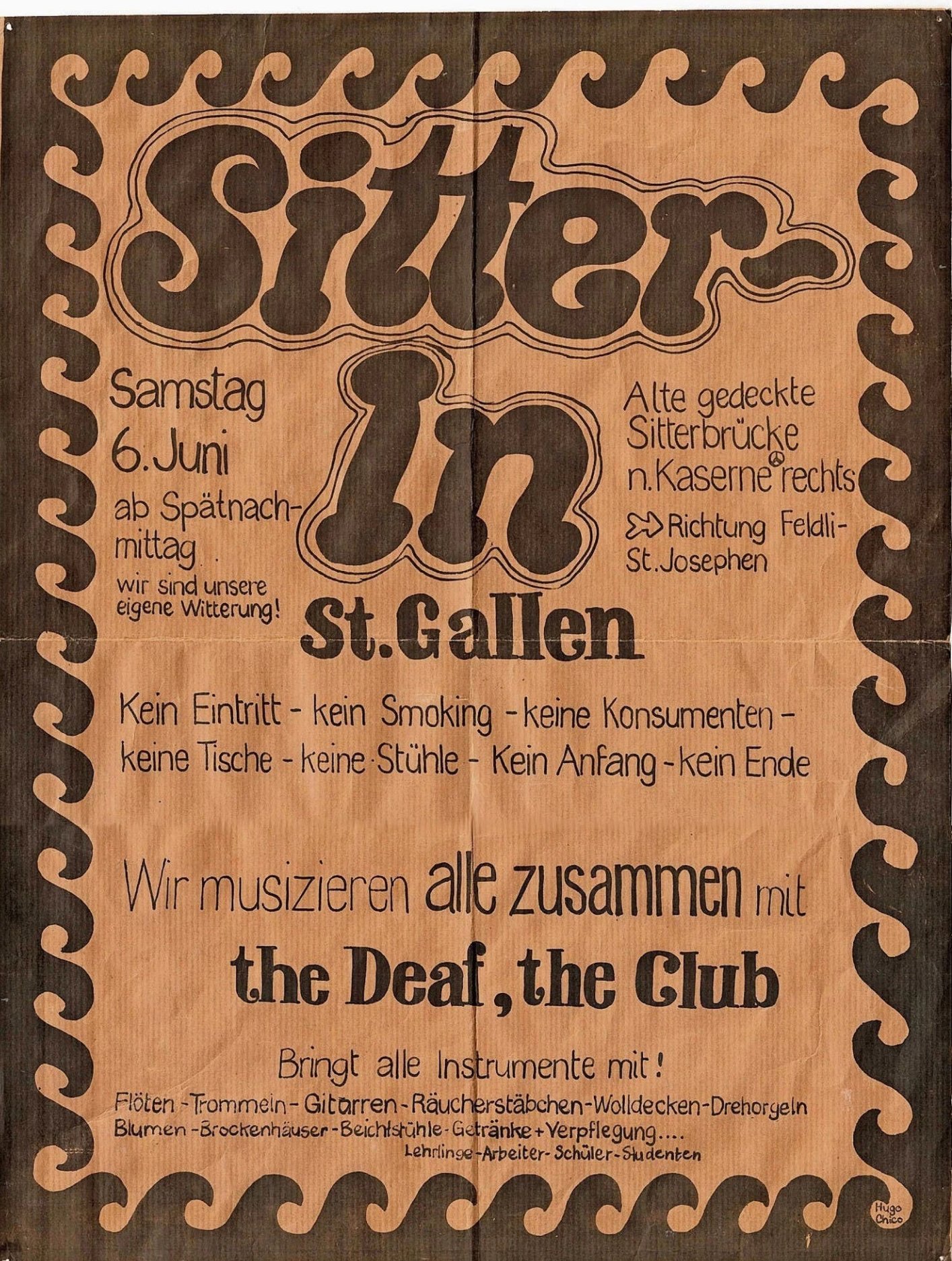 Plakat des Sitter-Ins 1970