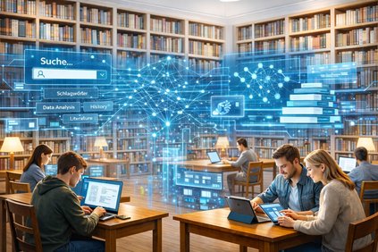 Illustration für KI-gesteuerte Suchmaschinen für die Literaturrecherche