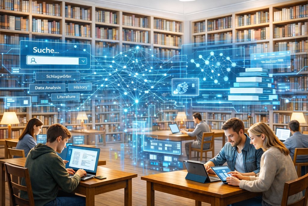 Illustration für KI-gesteuerte Suchmaschinen für die Literaturrecherche