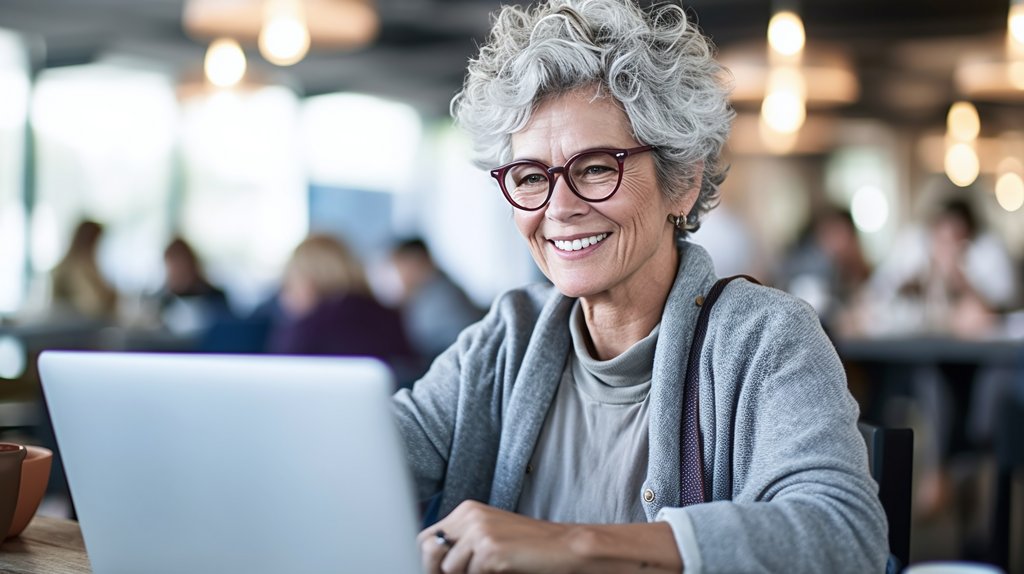 Opportunity Barometer 2023 on the labour shortage | unisg.ch Old granny woman working on laptop computer in cafe at table. Senior adult woman in glasses using laptop. AI generative
