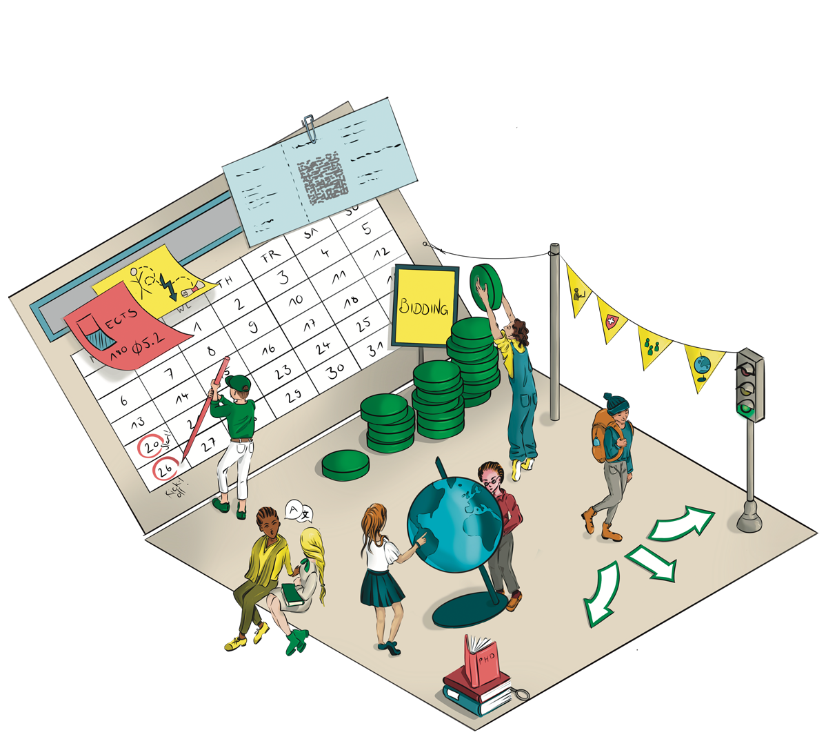 Grafik mit verschiendenen Elementen der Studienplanung