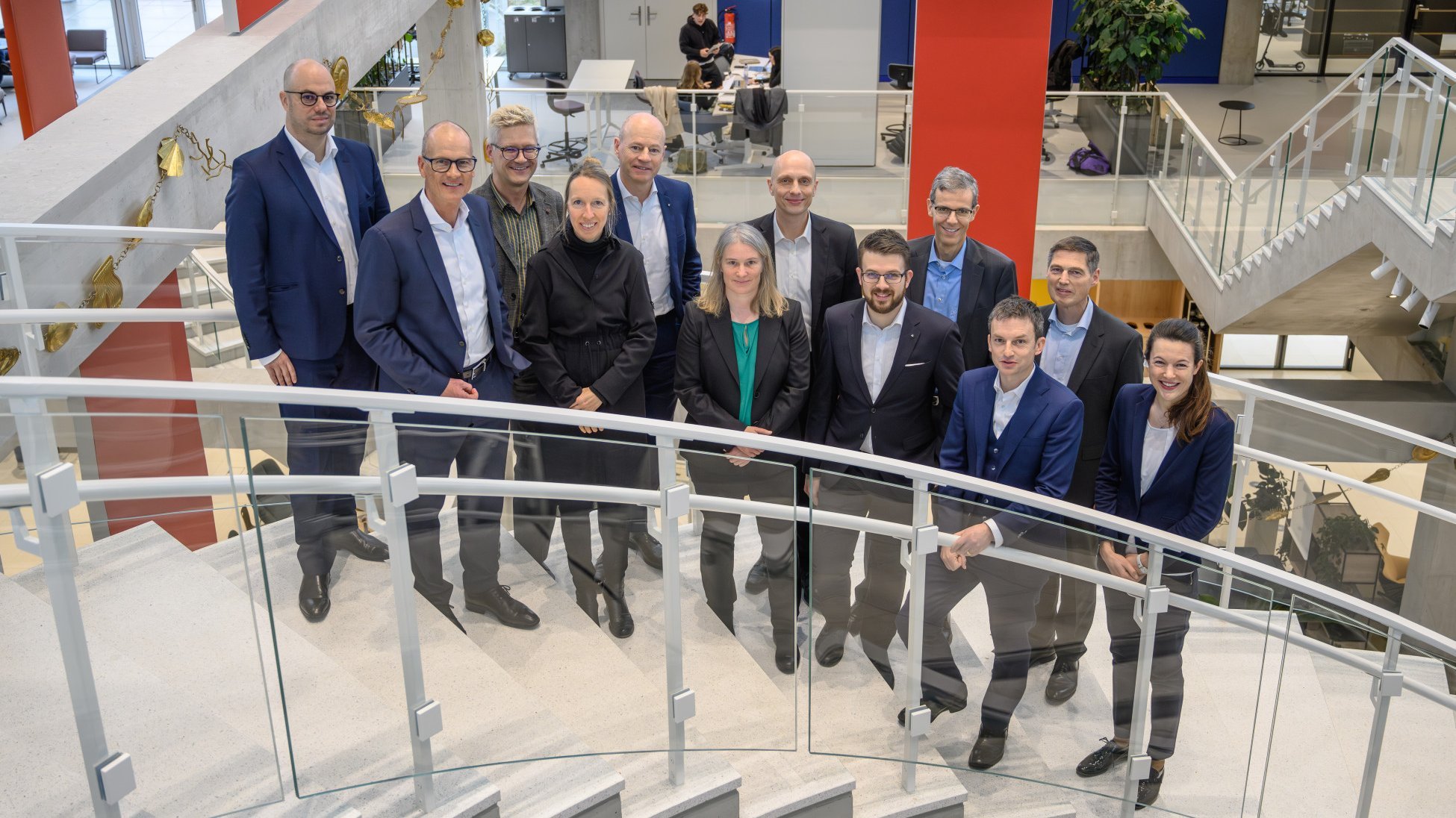 The President's Board (from left to right): Adrian Sulzer, Dr. Peter Lindstrom, Dr. Marc Meyer, Prof. Dr. Monika Kurath, Dr. Bruno Hensler, Prof. Dr. Barbara Weber, Prof. Dr. Dietmar Grichnik, David Schneeberger, Rektor Prof. Dr. Manuel Ammann, Prof. Dr. Reto Föllmi, Prof. Dr. Klaus Möller, Dr. Karla Linden.