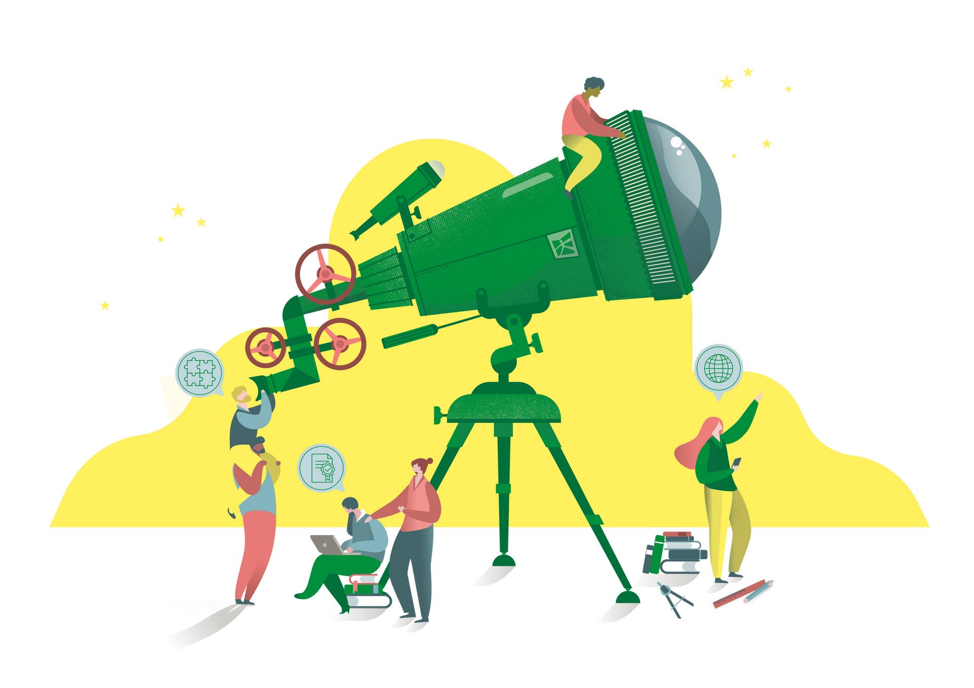 [Translate to English:] Illustration für Entwicklung, explorierende Personen