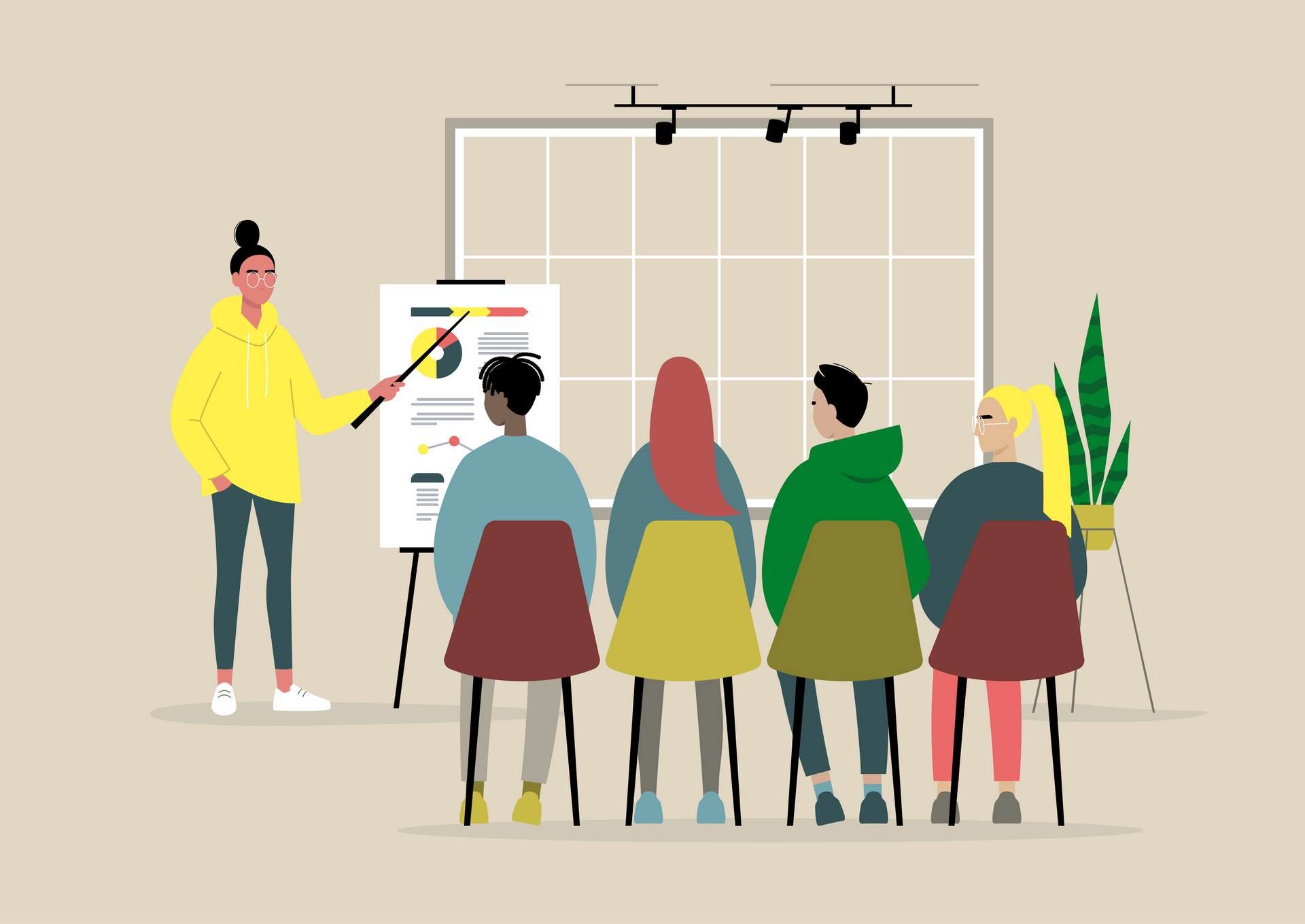 [Translate to English:] Illustration für Fachexperten, Person instruiert Andere